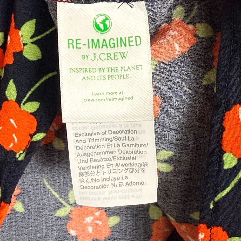J.Crew Re-Imagined Navy Floral Viscose Blouse Long Sleeve Boho Top Size L